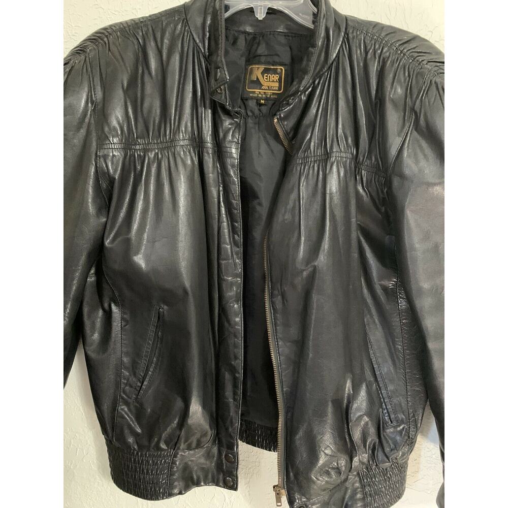 Ann Tjian Kenar Leather 1980 Jacket Black Puffy